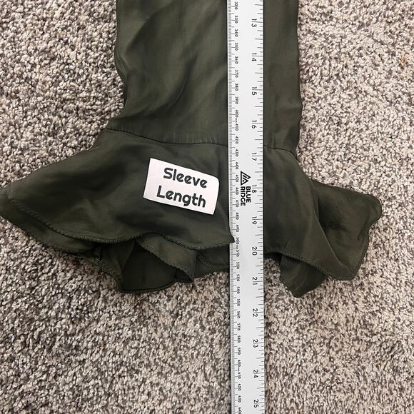 TRINA TURK Women's M Green V-Neck Long Sleeve Ruffle Semi-Sheer Blouse Fancy Top - Picture 8 of 9